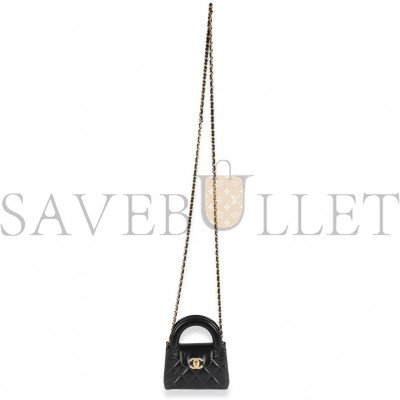 CHANEL MASTER 24P BLACK QUILTED SHINY AGED CALFSKIN MINI NANO KELLY SHOPPER AP3435 (12*8*4cm)